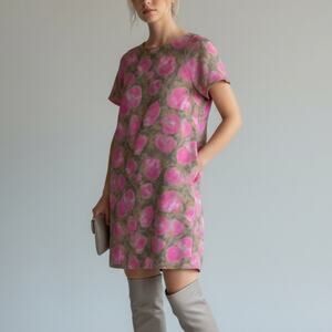 Marni Italy Cotton Shift Dress 38 Small Pink Floral Print Short Sleeve Mod SZ 6